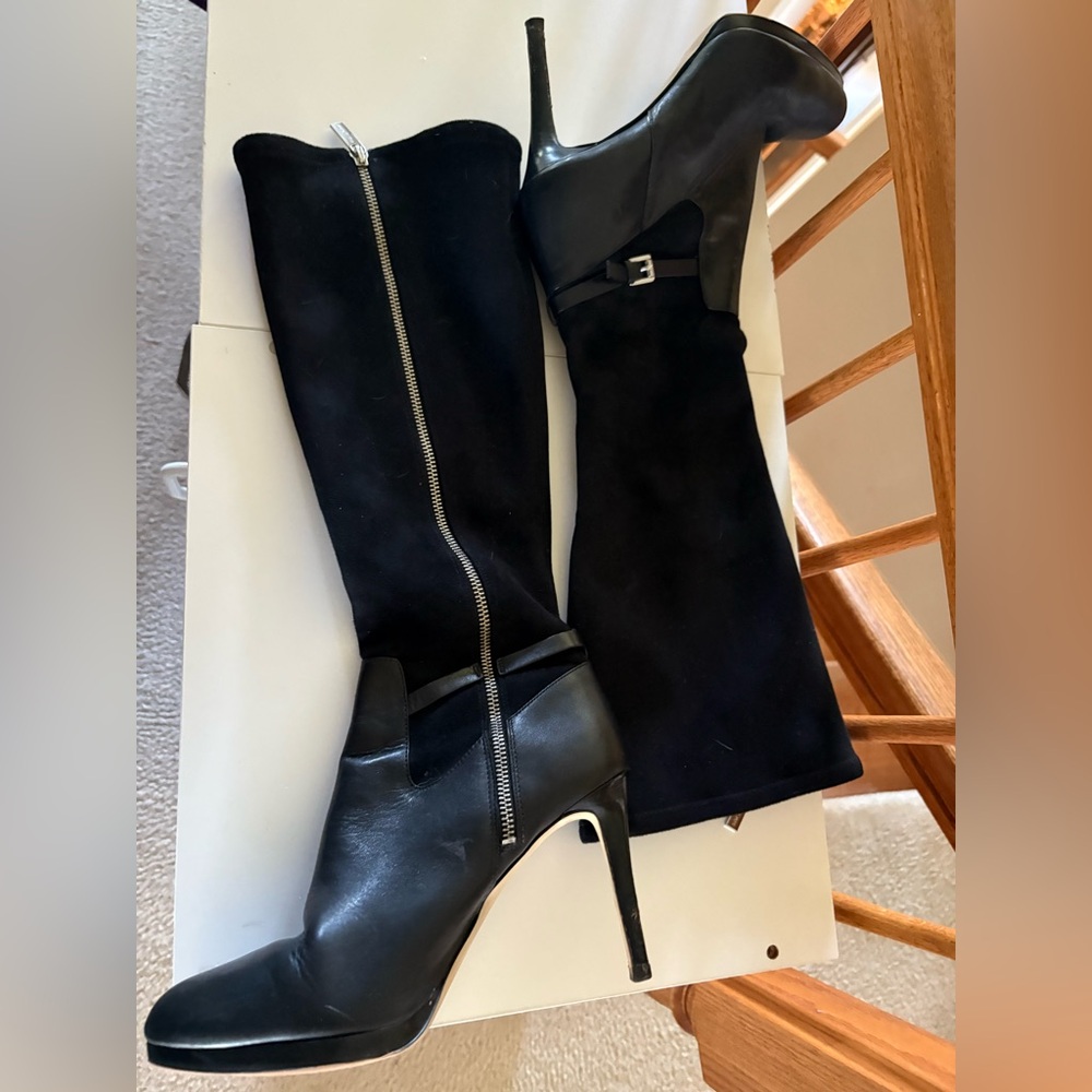 Michael Kors Black Knee-High Stiletto Boots with Zipper